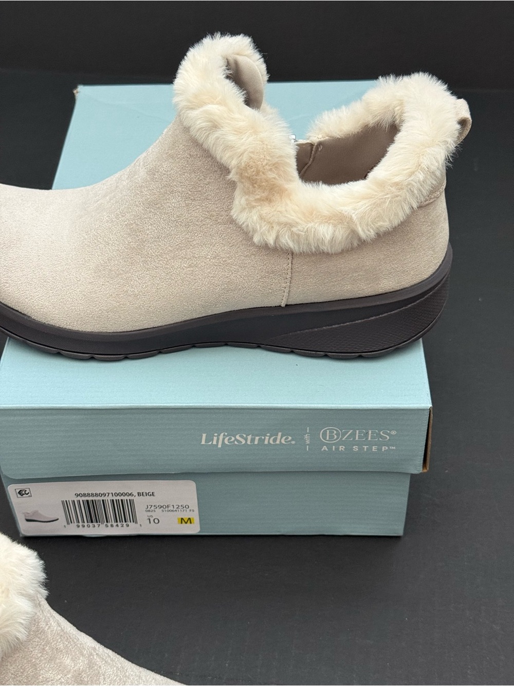 Life Stride BZEES Women's Beige Faux-Fur Ankle Booties Size 10 - Picture 9 of 14